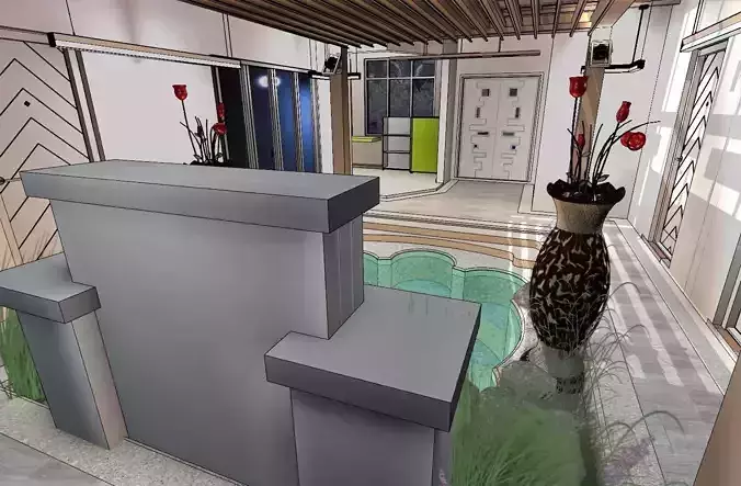Villa interior of house with pool 3D model