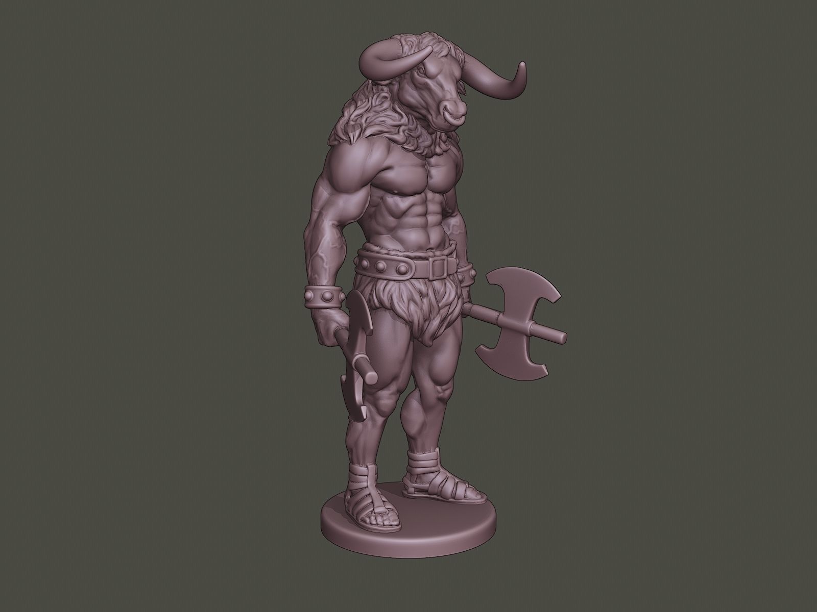 Minotaur Warrior Stand3 two Axes 3D print model_9