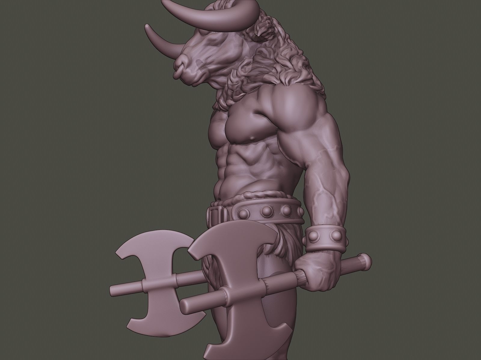 Minotaur Warrior Stand3 two Axes 3D print model_16