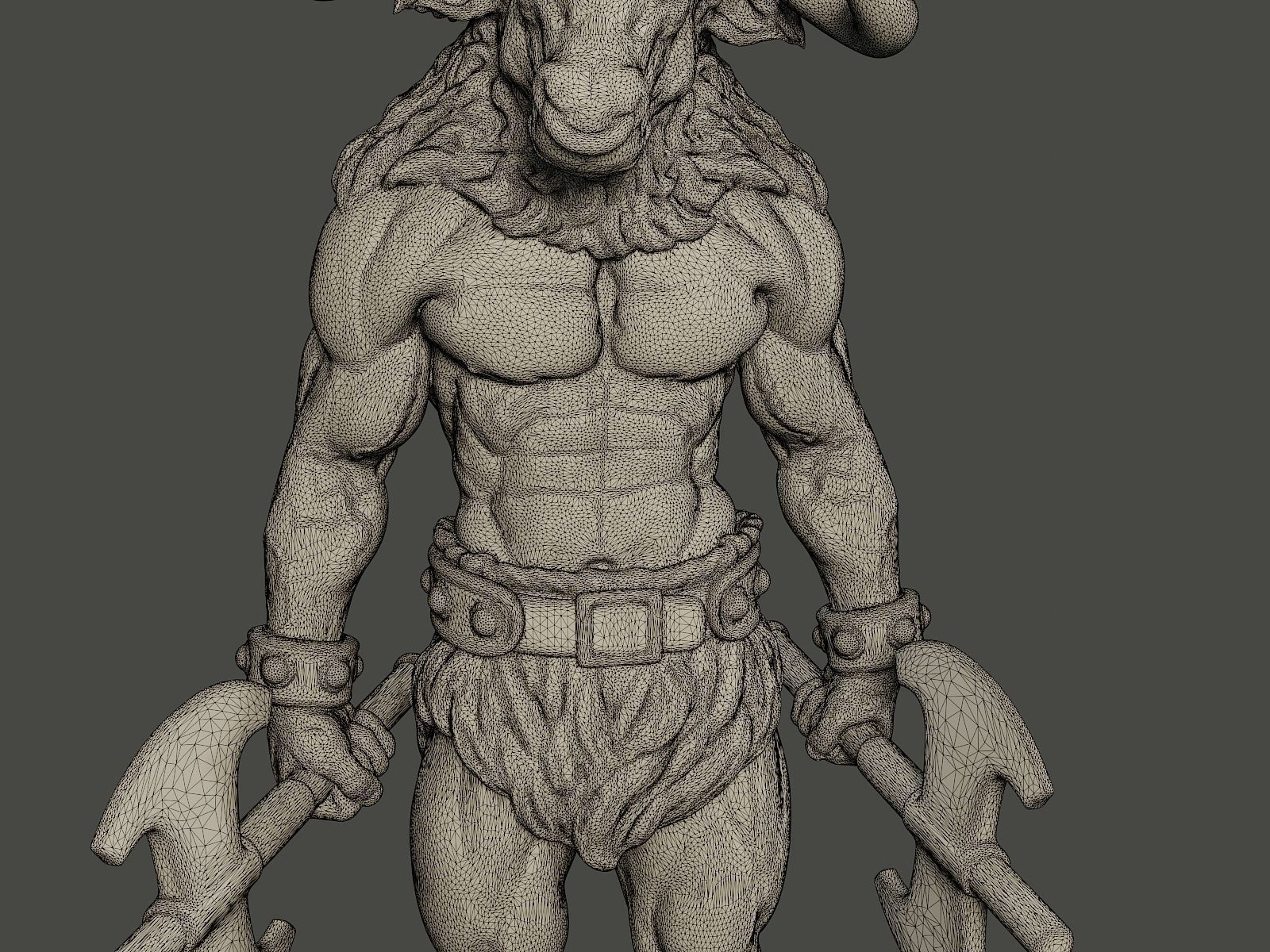 Minotaur Warrior Stand3 two Axes 3D print model_11