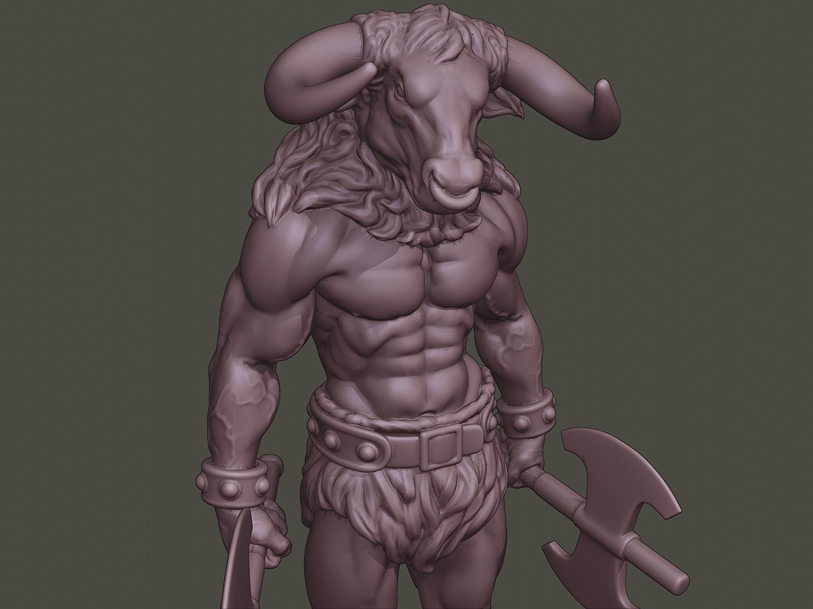 Minotaur Warrior Stand3 two Axes 3D print model_18