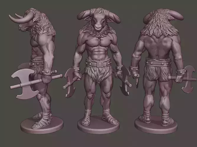 Minotaur Warrior Stand3 two Axes 3D print model