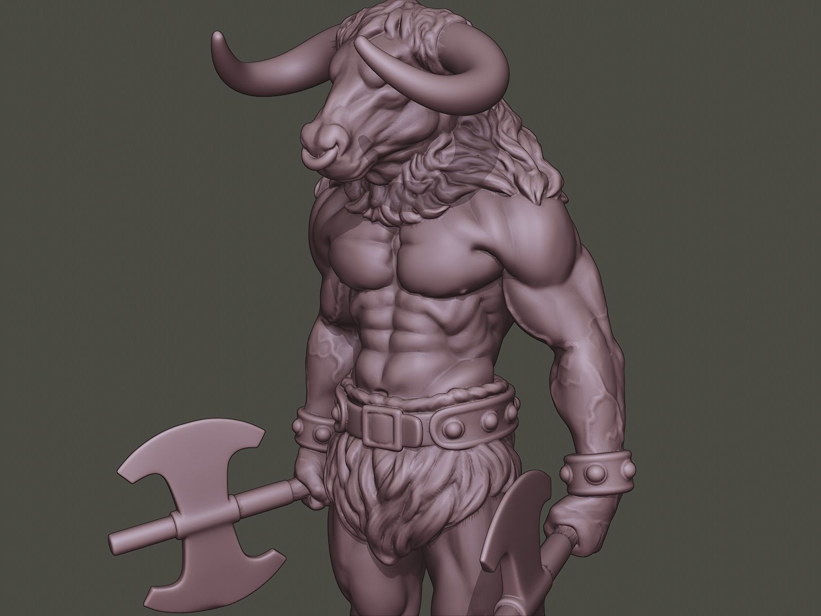 Minotaur Warrior Stand3 two Axes 3D print model_17