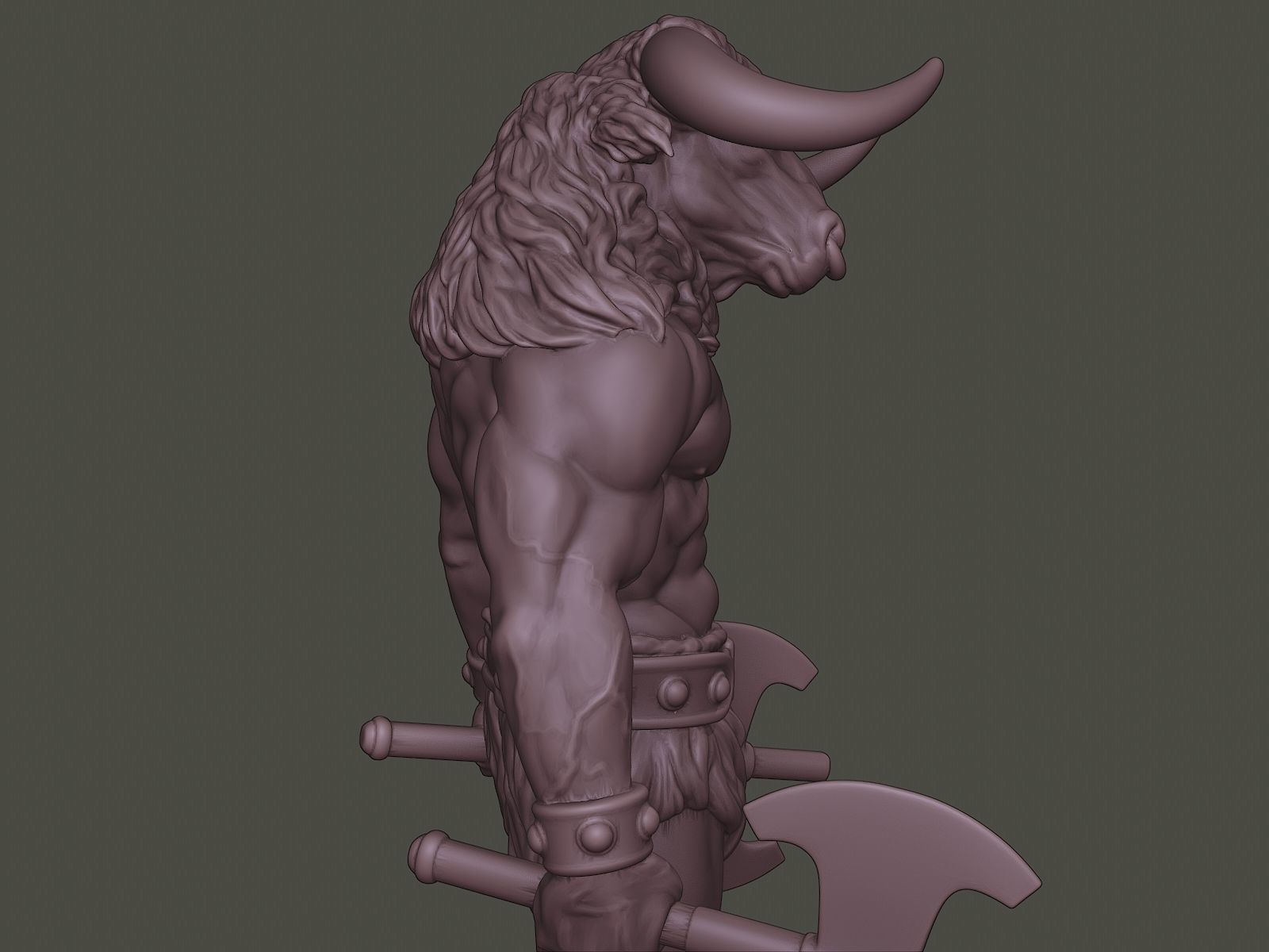 Minotaur Warrior Stand3 two Axes 3D print model_19