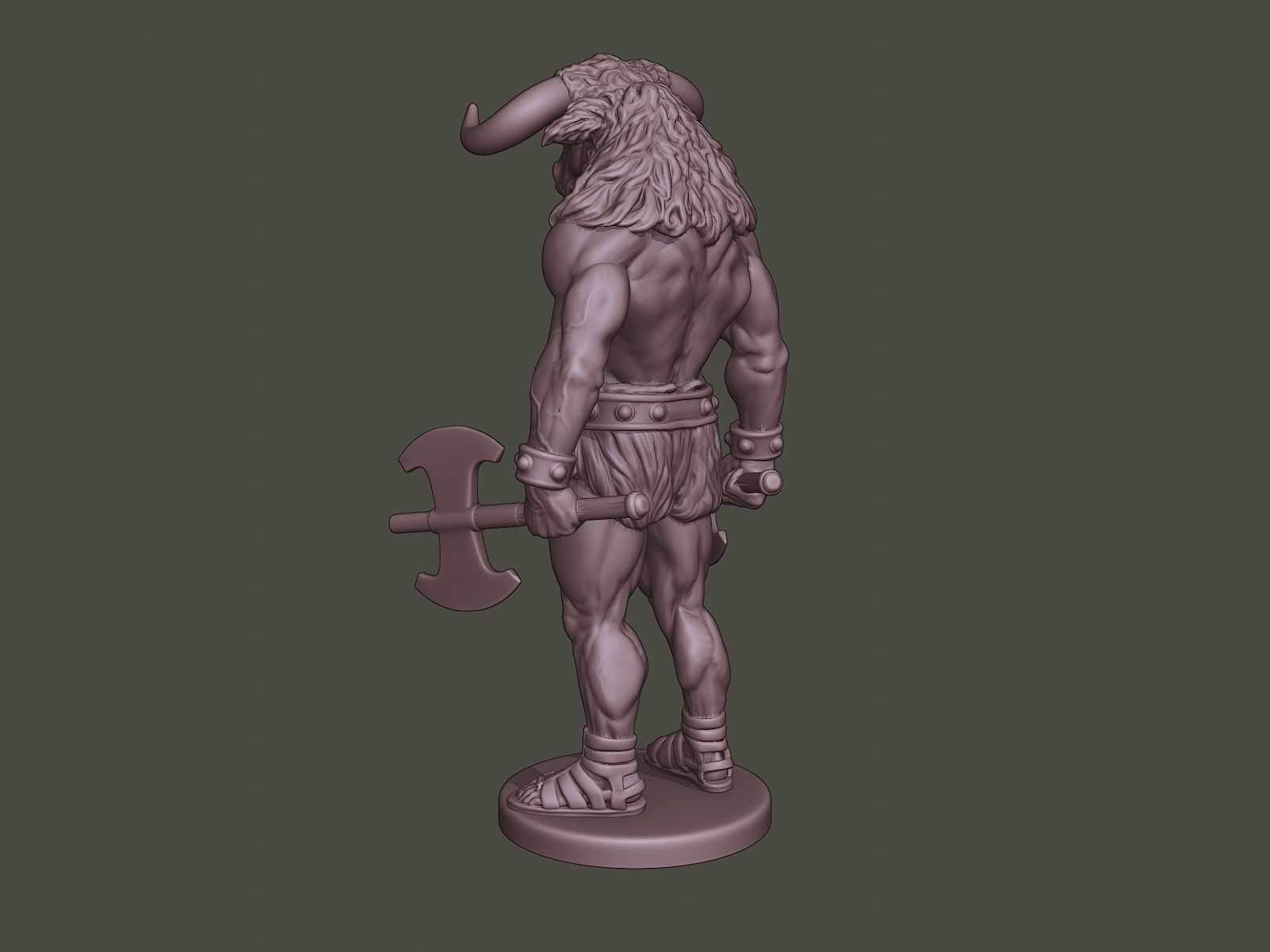 Minotaur Warrior Stand3 two Axes 3D print model_4