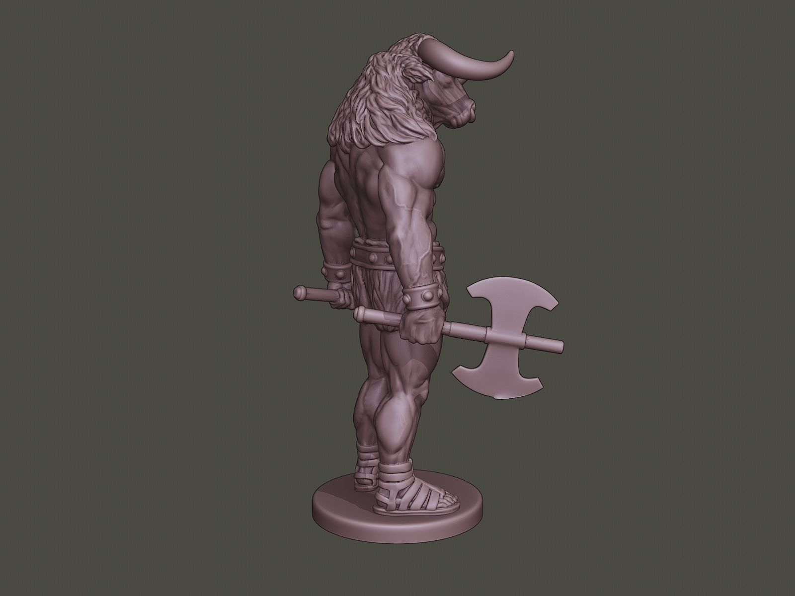 Minotaur Warrior Stand3 two Axes 3D print model_7