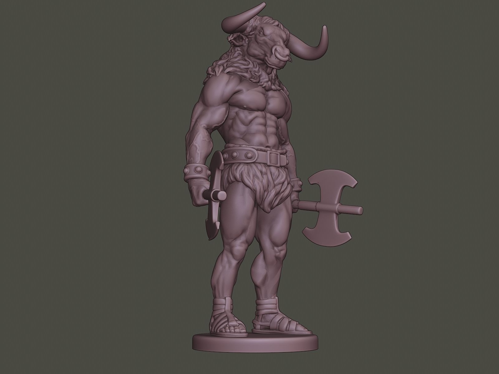Minotaur Warrior Stand3 two Axes 3D print model_12