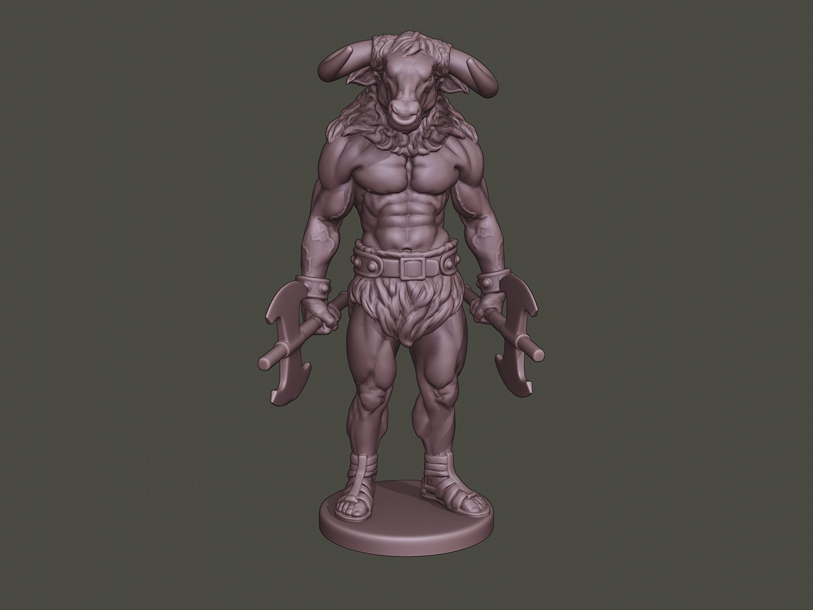 Minotaur Warrior Stand3 two Axes 3D print model_10