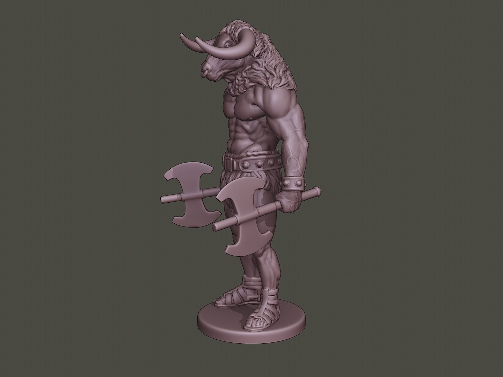 Minotaur Warrior Stand3 two Axes 3D print model_2