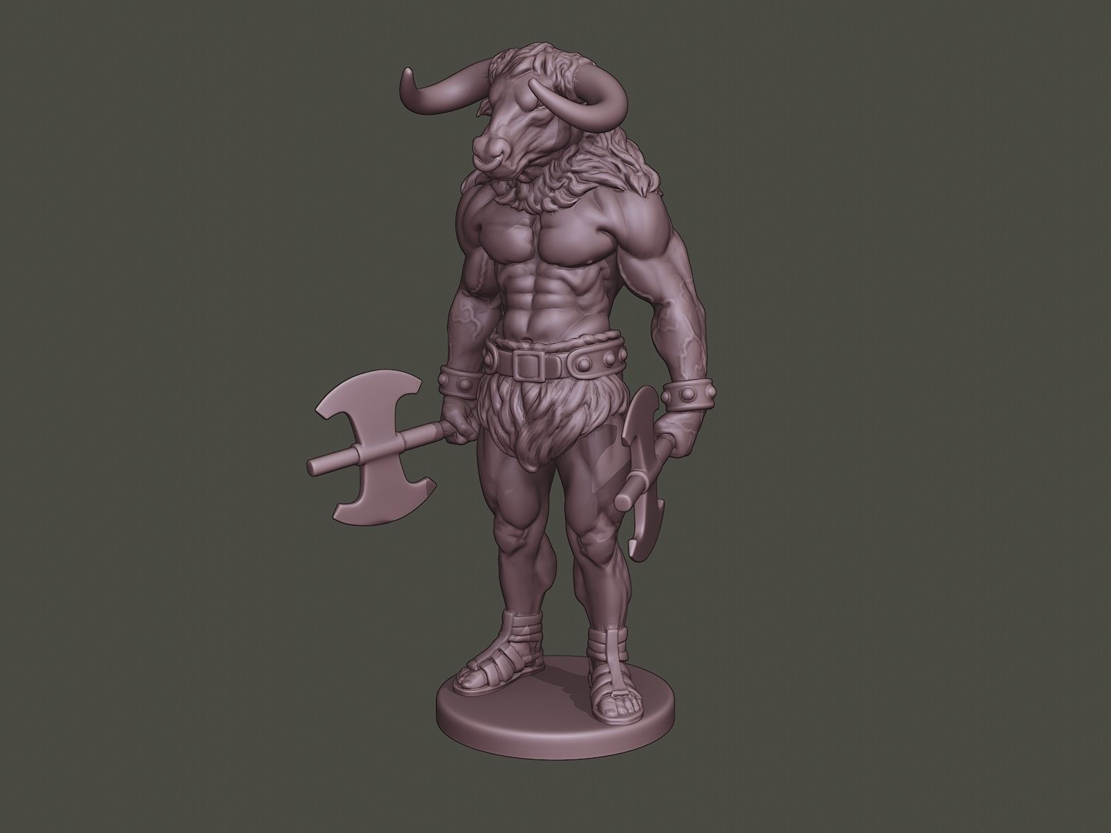 Minotaur Warrior Stand3 two Axes 3D print model_1