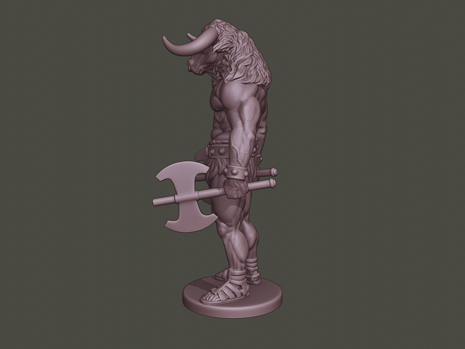 Minotaur Warrior Stand3 two Axes 3D print model_3
