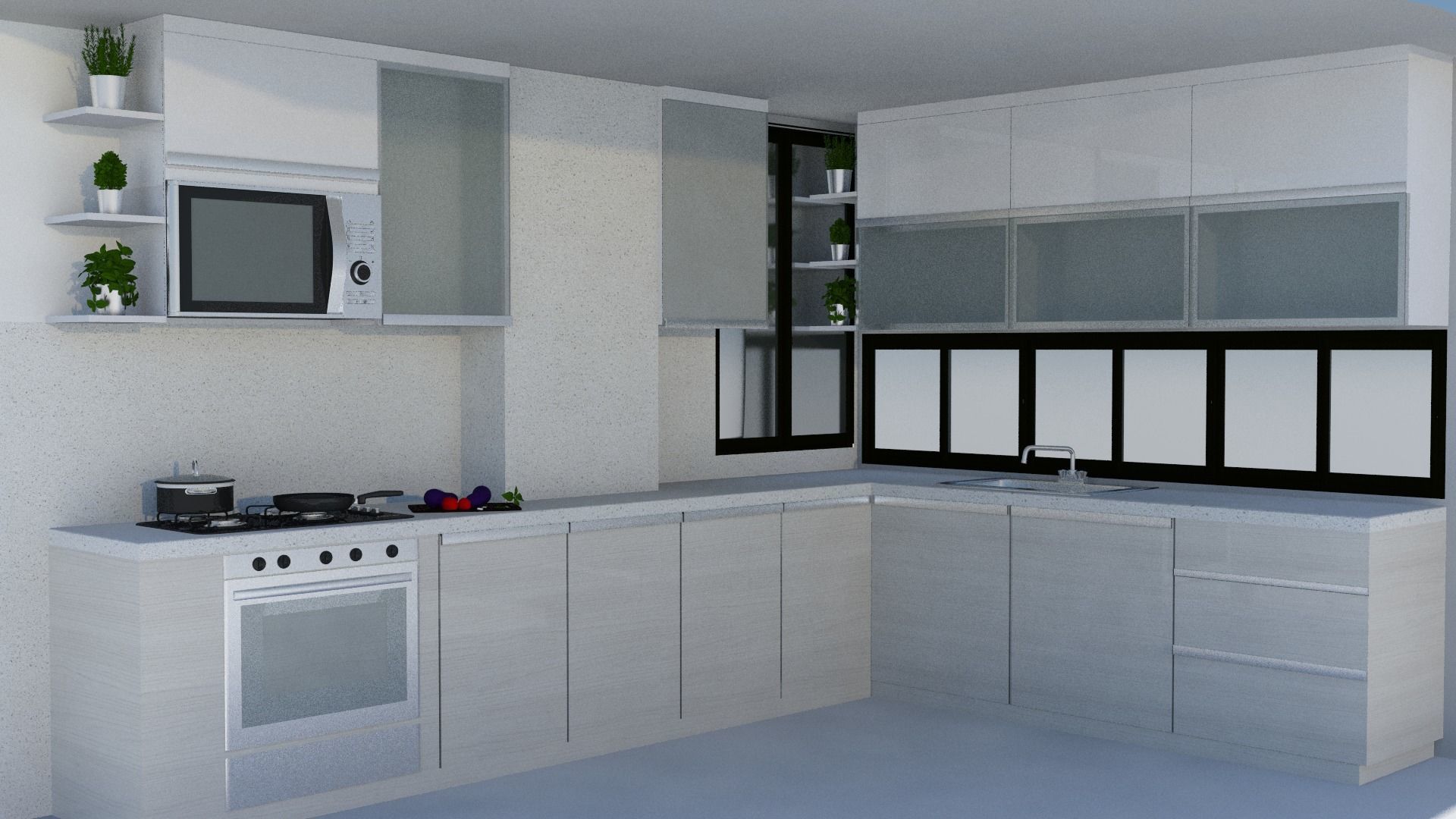 Kitchen 3D Model with cabinets and counter tops 3D model_2