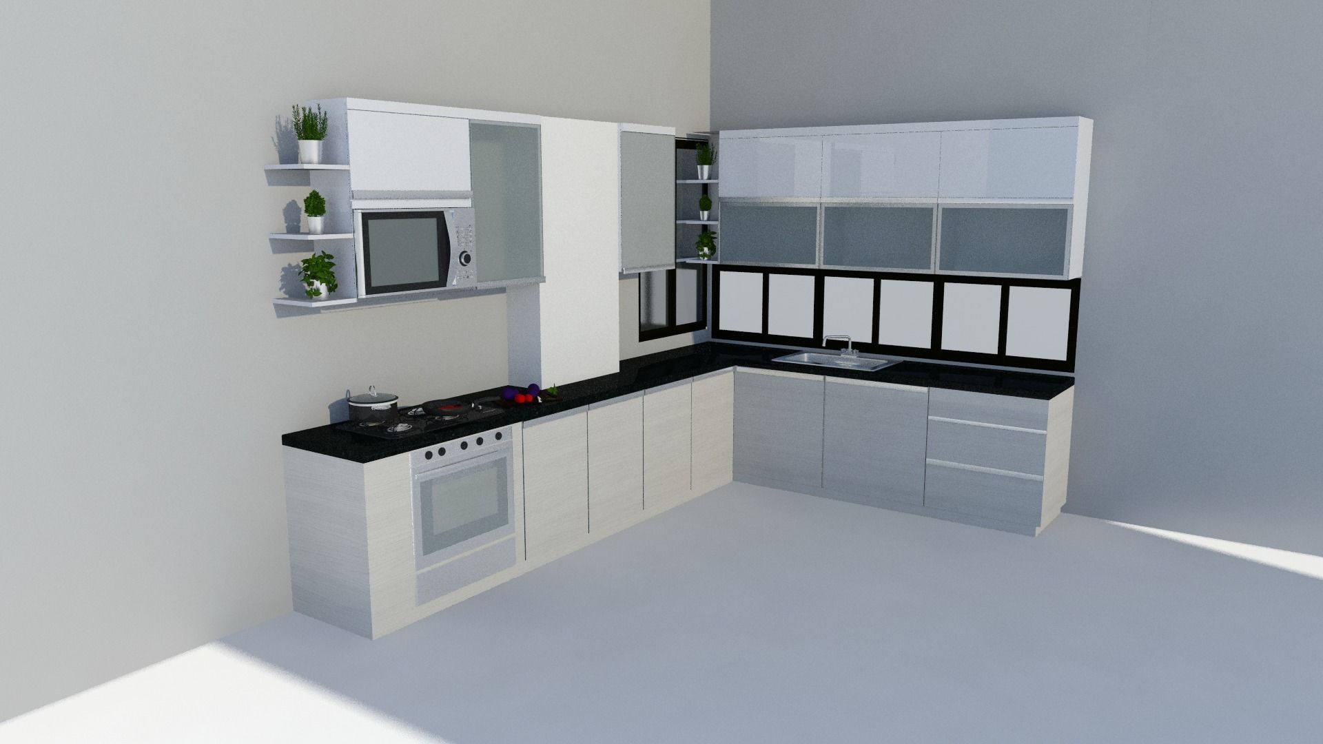 Kitchen 3D Model with cabinets and counter tops 3D model_1