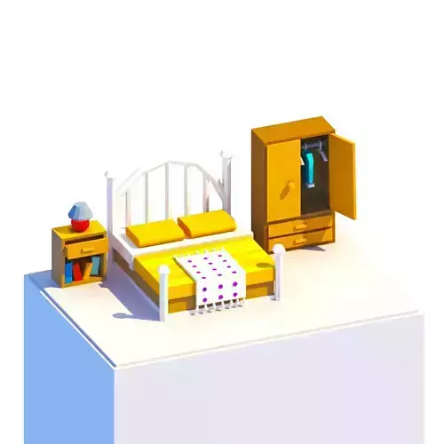 Low Poly Bedroom with bed and dresser