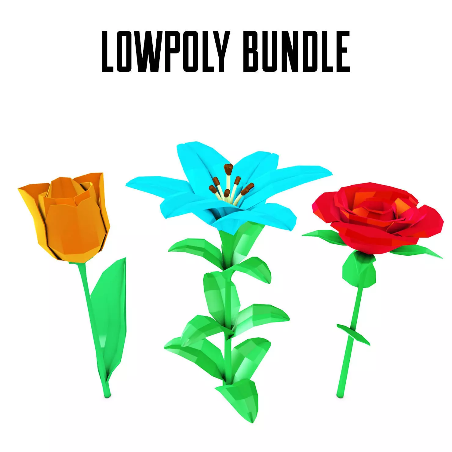 Low Poly Flowers 3D model