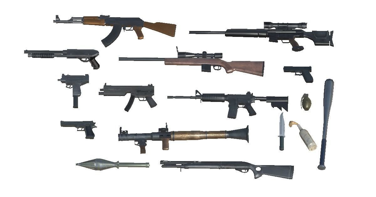 Ak47 Bat Glock Grenade Knife M4 Molotov Pumpshot Shotgun Uzi Low-poly 3D model
