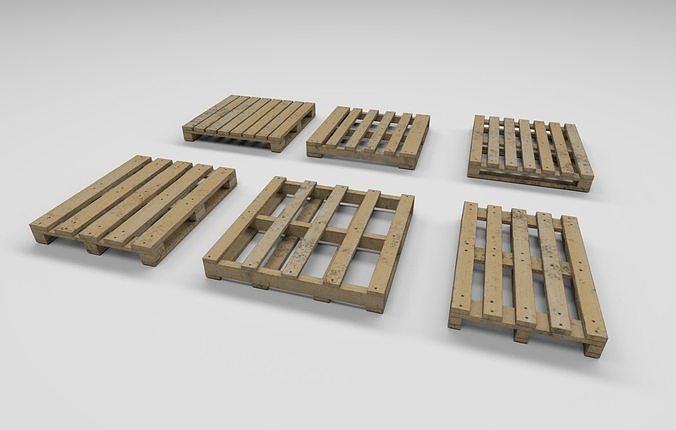 6 Standard Wooden Pallets Set  Low-poly 3D model