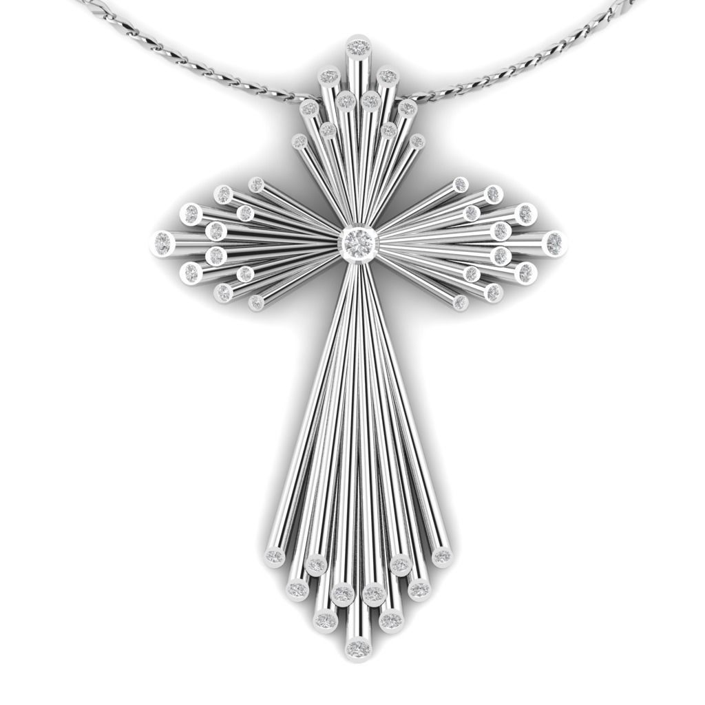 Tube Cross with center stone 3D print model_2