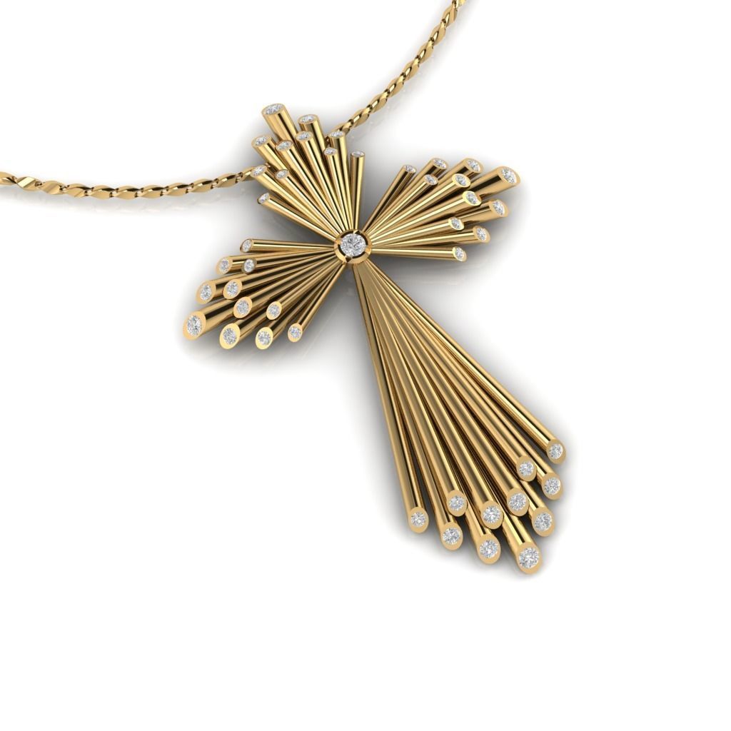 Tube Cross with center stone 3D print model_11