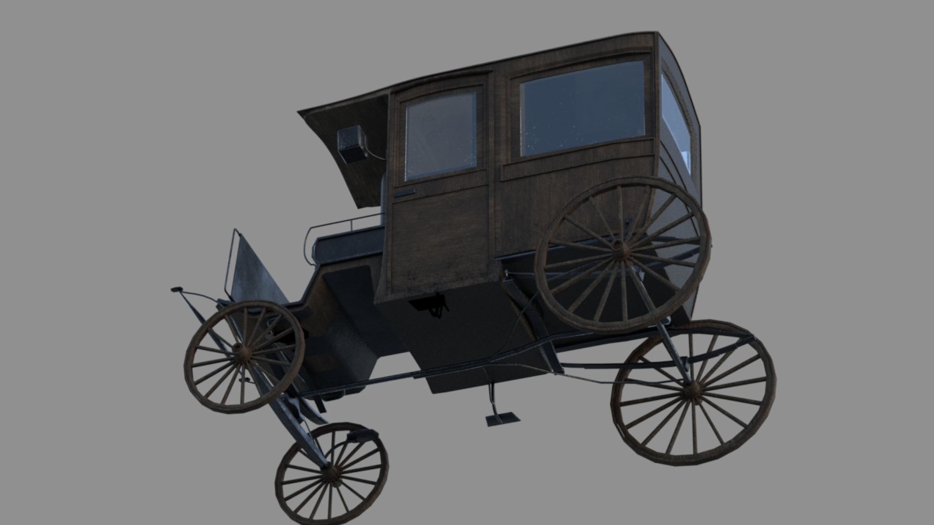 wodden carriage  Low-poly 3D model_2