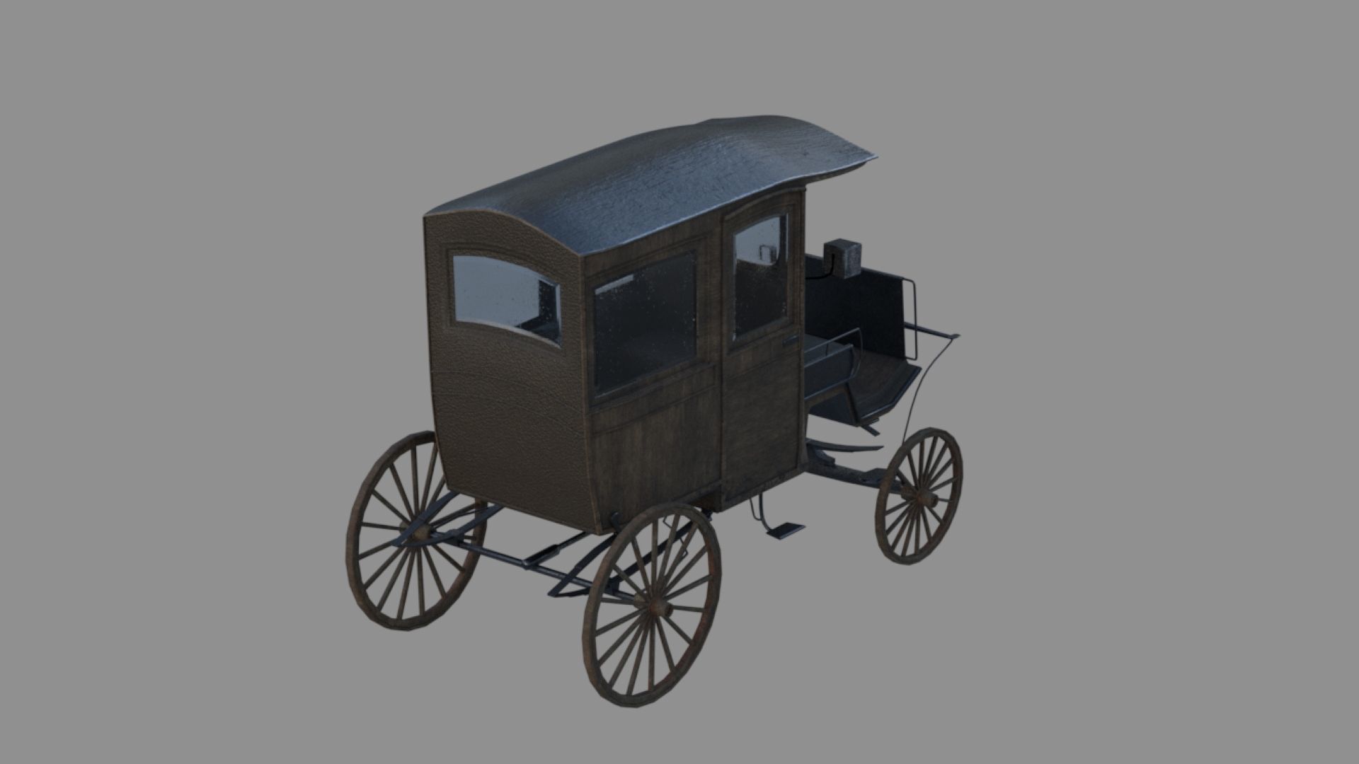 wodden carriage  Low-poly 3D model_3