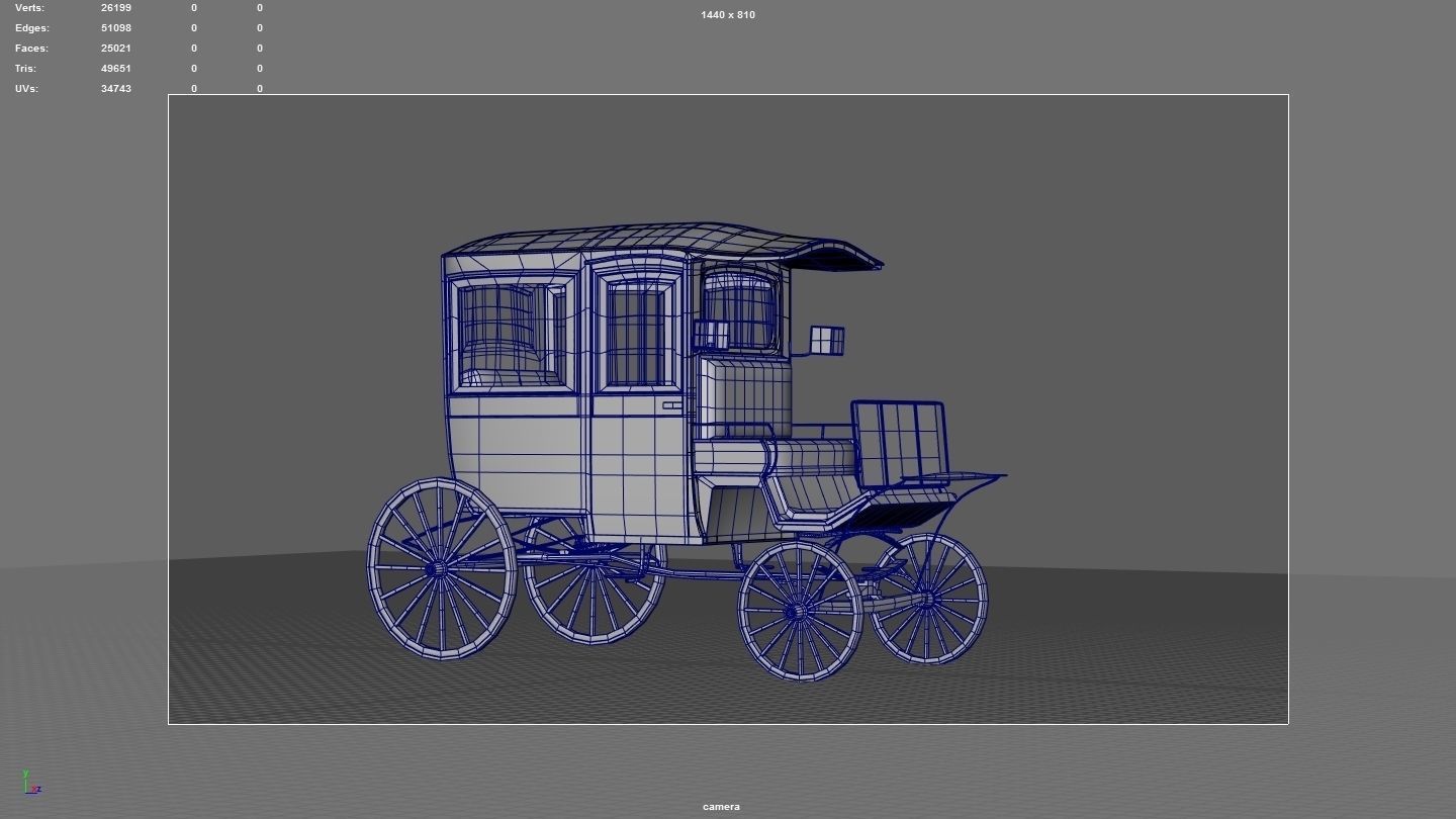 wodden carriage  Low-poly 3D model_10