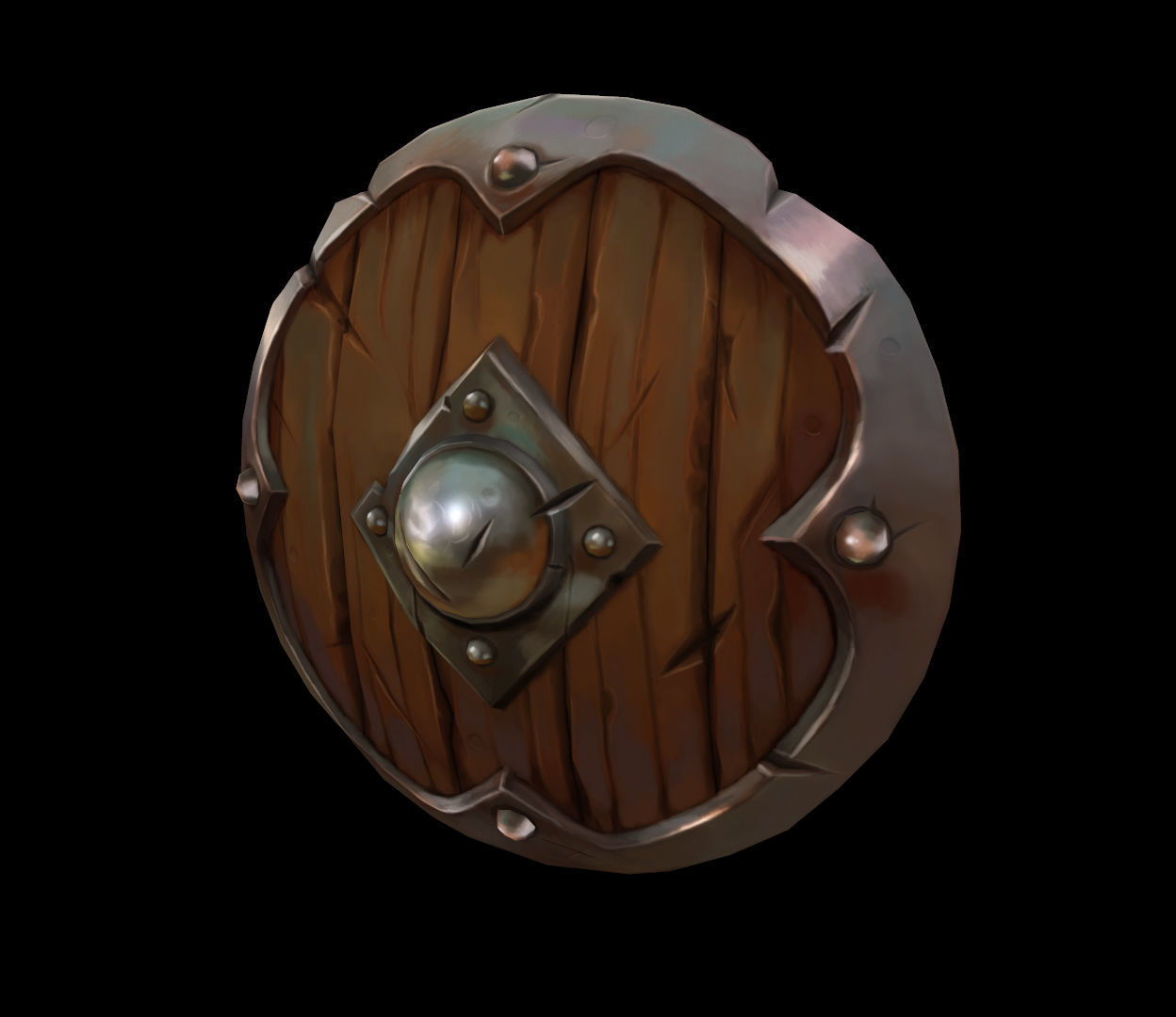 Wooden Shield Low-poly 3D model_1