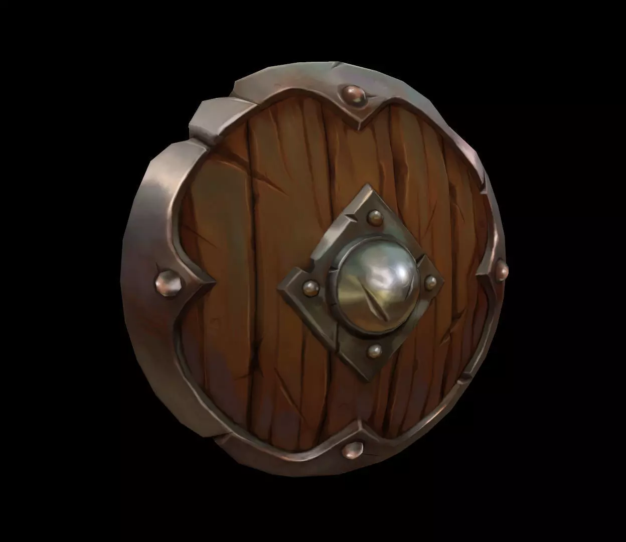 Wooden Shield Low-poly 3D model_0