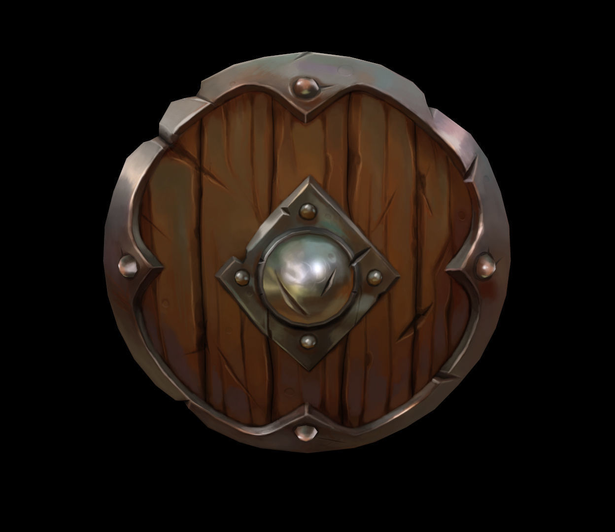 Wooden Shield Low-poly 3D model_2