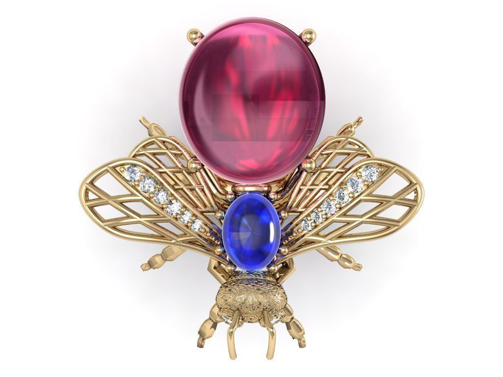 beetle bee  ruby diamond ring 3D print model_2