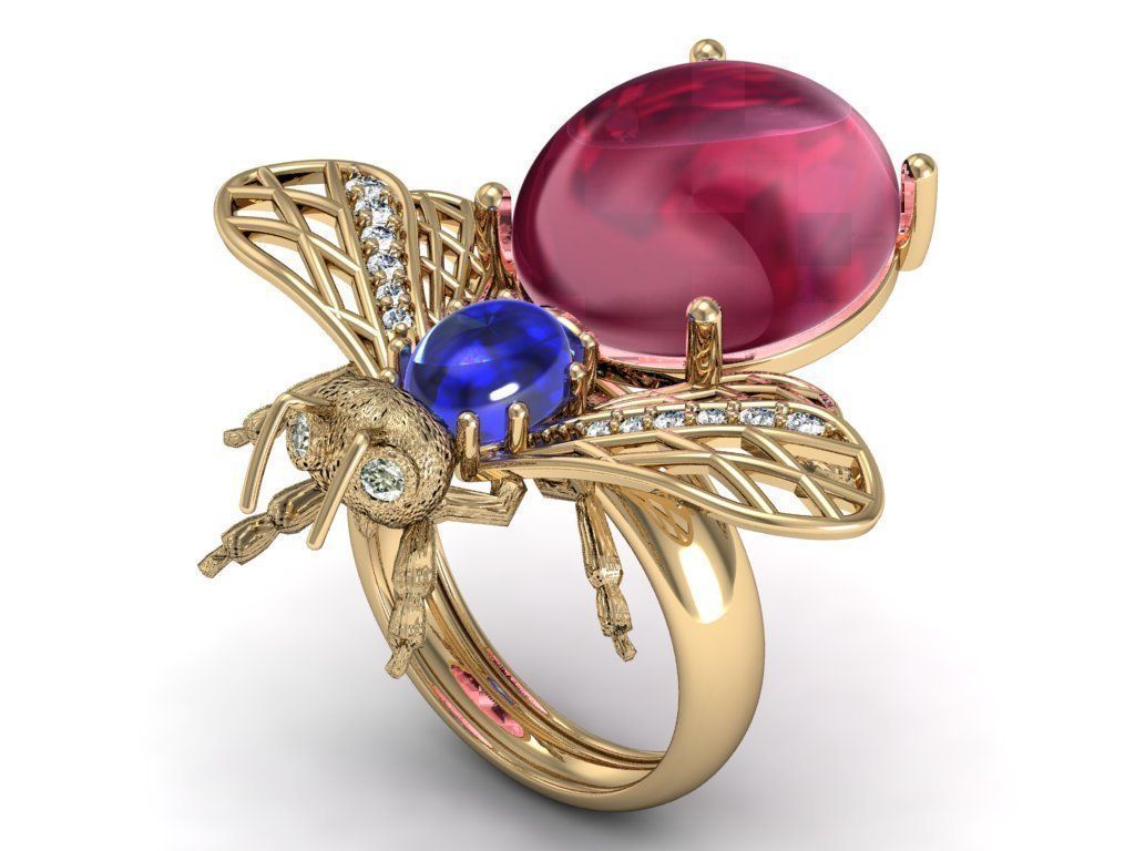 beetle bee  ruby diamond ring 3D print model_3