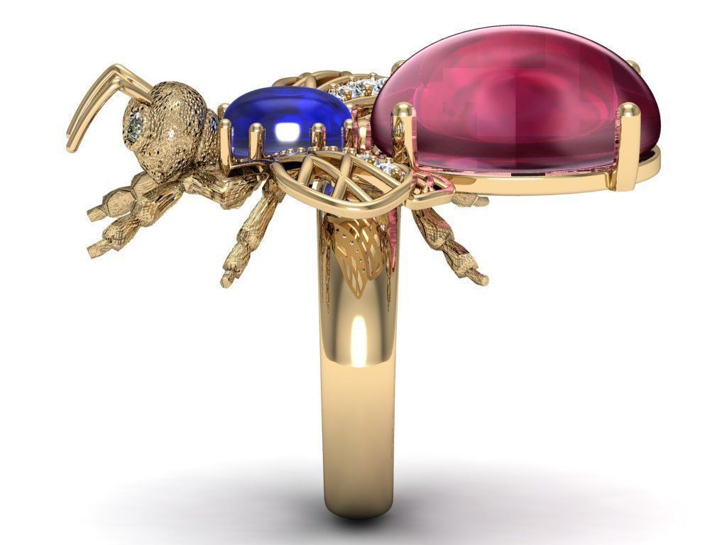 beetle bee  ruby diamond ring 3D print model_1