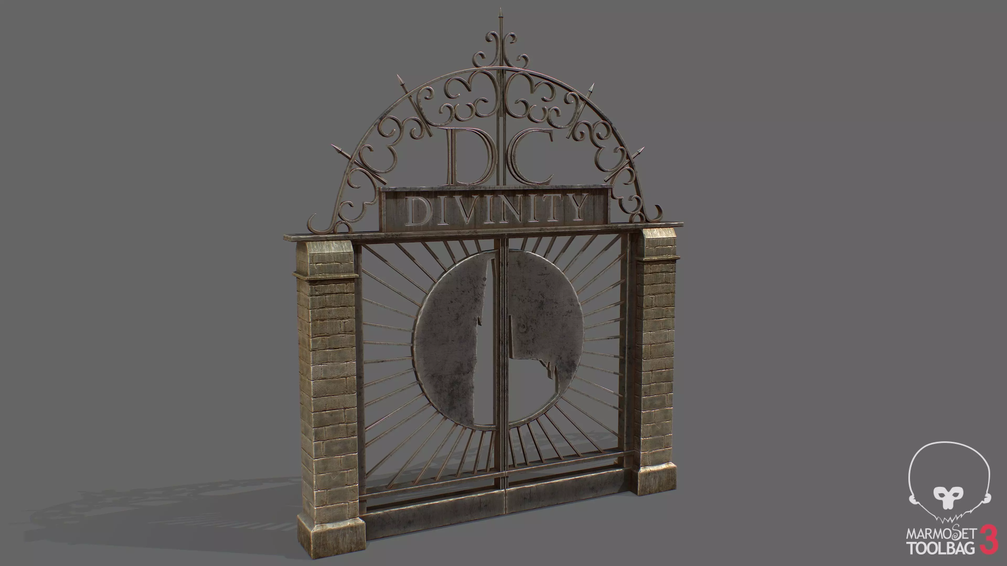 Old Metal Gate Low-poly 3D model_0