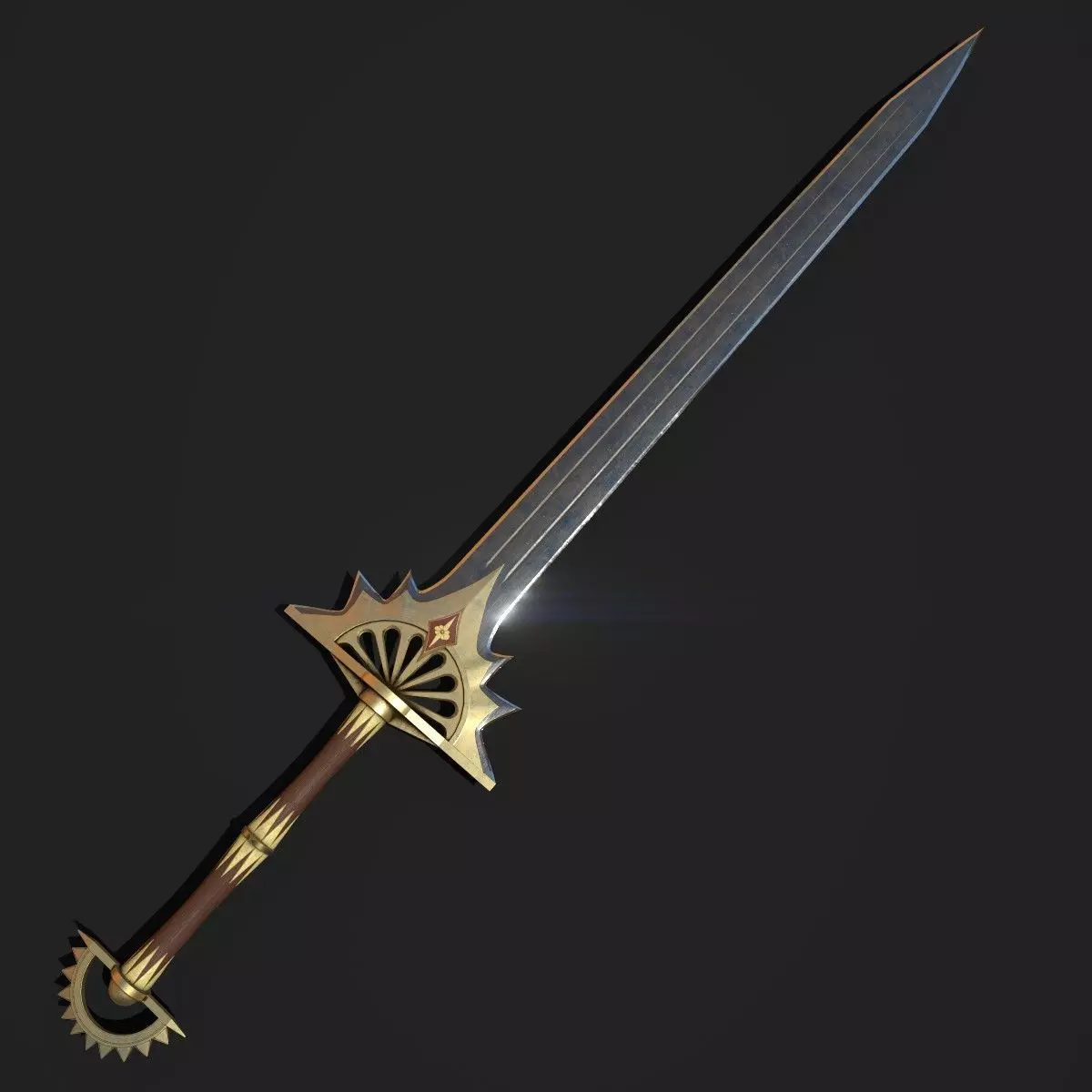Zweihander sword Low-poly 3D model_0