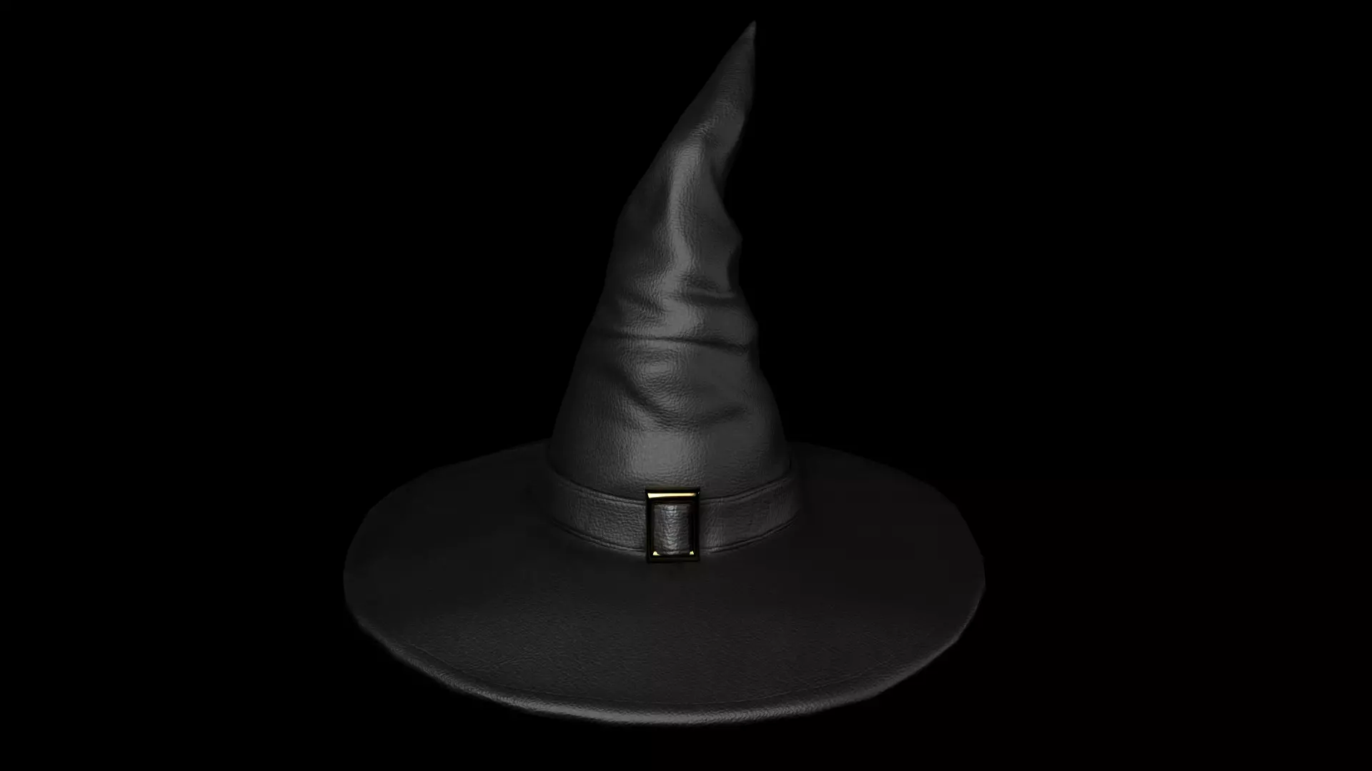 Black leather witch hat with removable strap Low-poly 3D model_0