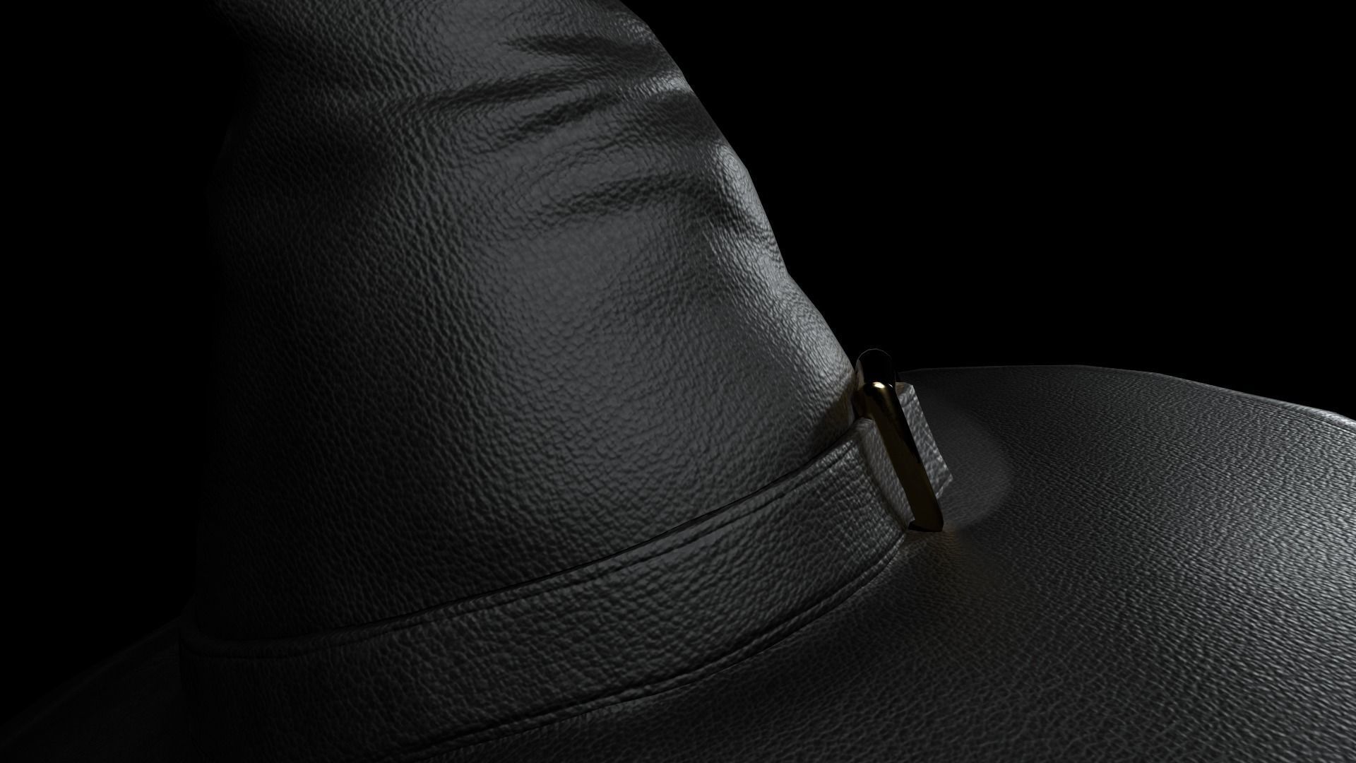 Black leather witch hat with removable strap Low-poly 3D model_9