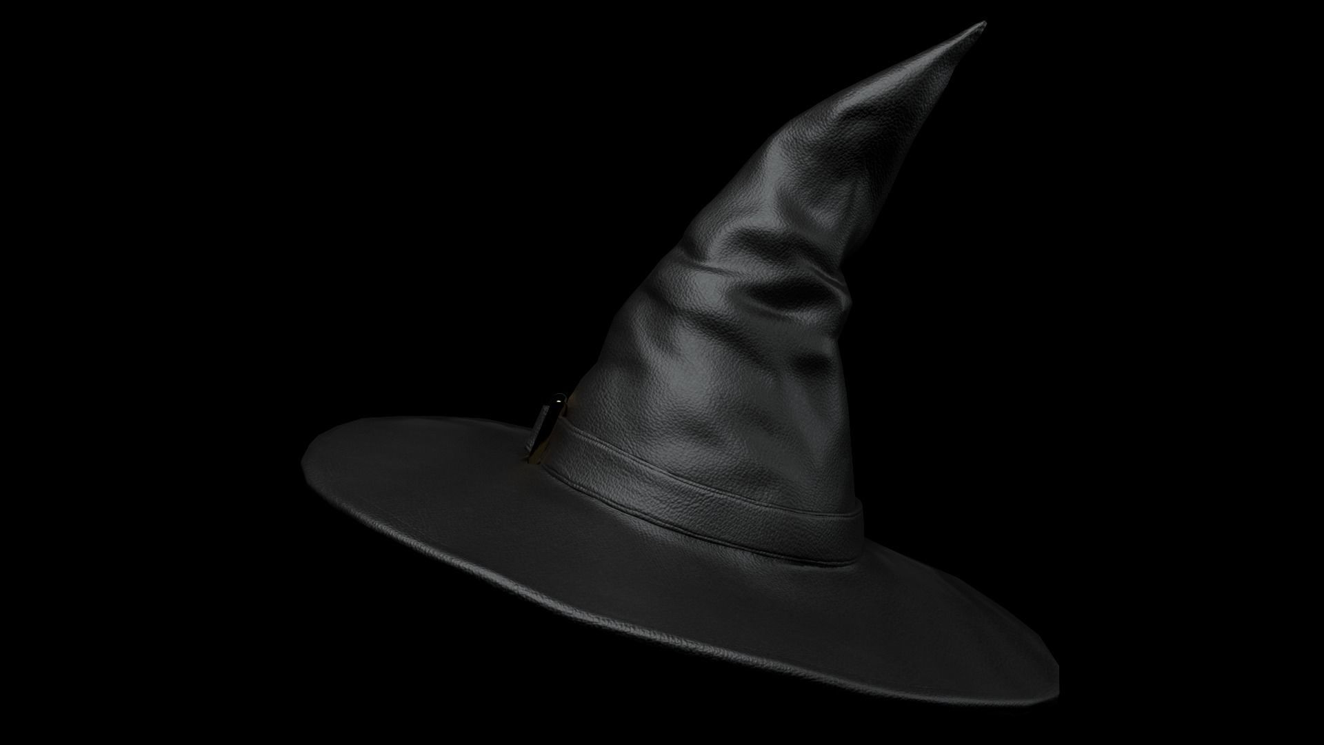 Black leather witch hat with removable strap Low-poly 3D model_1