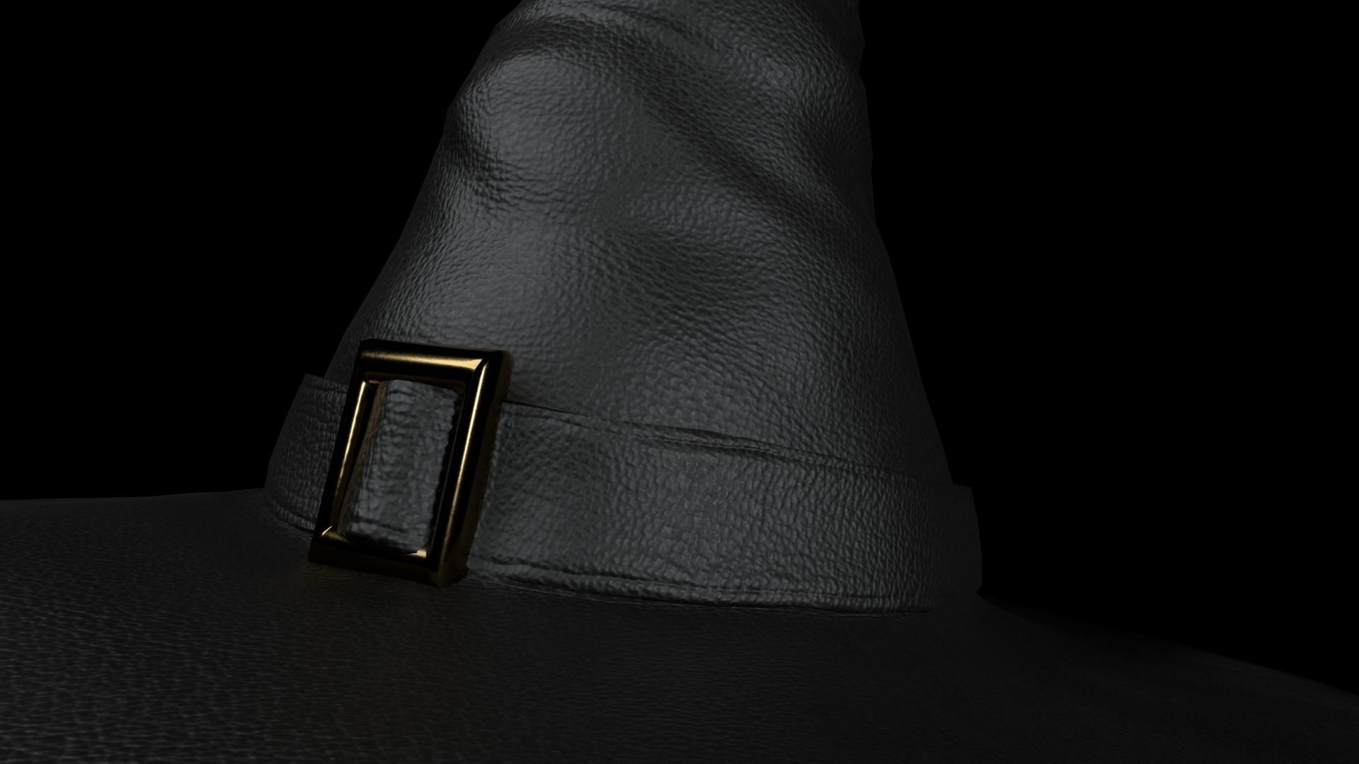 Black leather witch hat with removable strap Low-poly 3D model_7