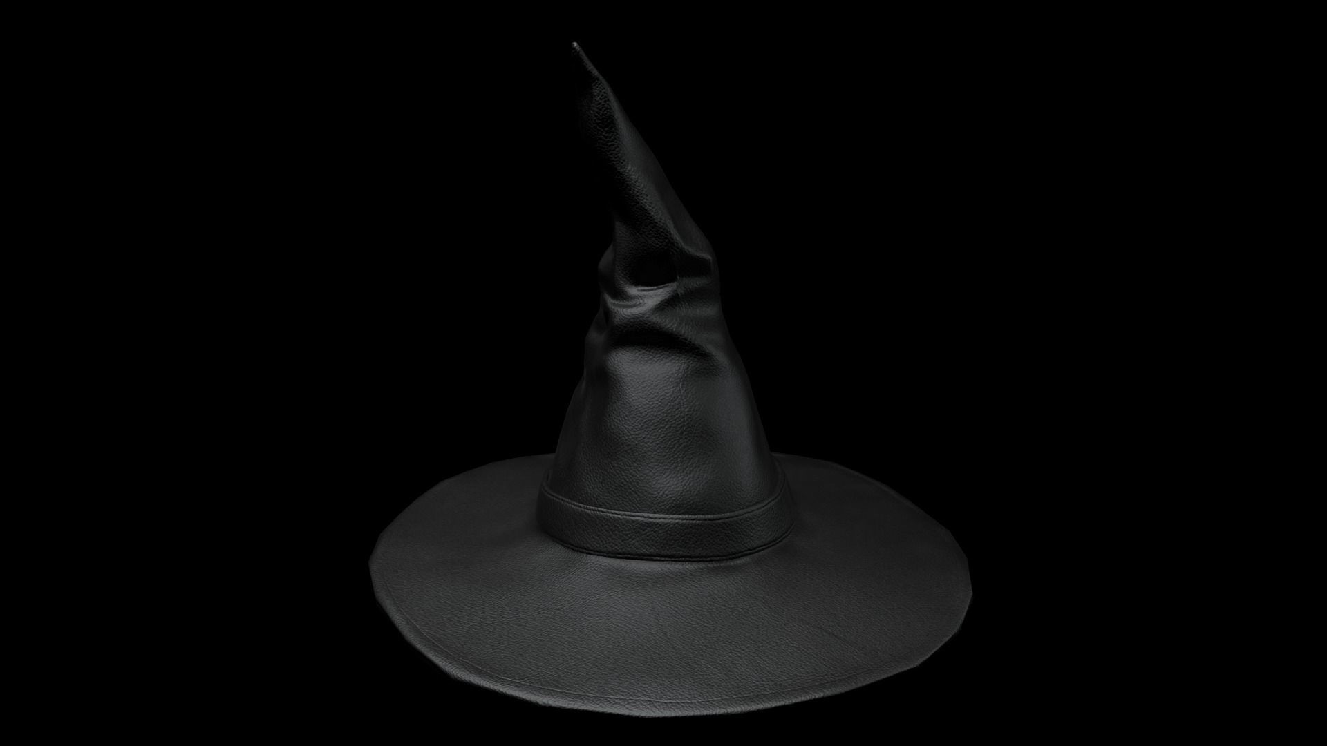 Black leather witch hat with removable strap Low-poly 3D model_2