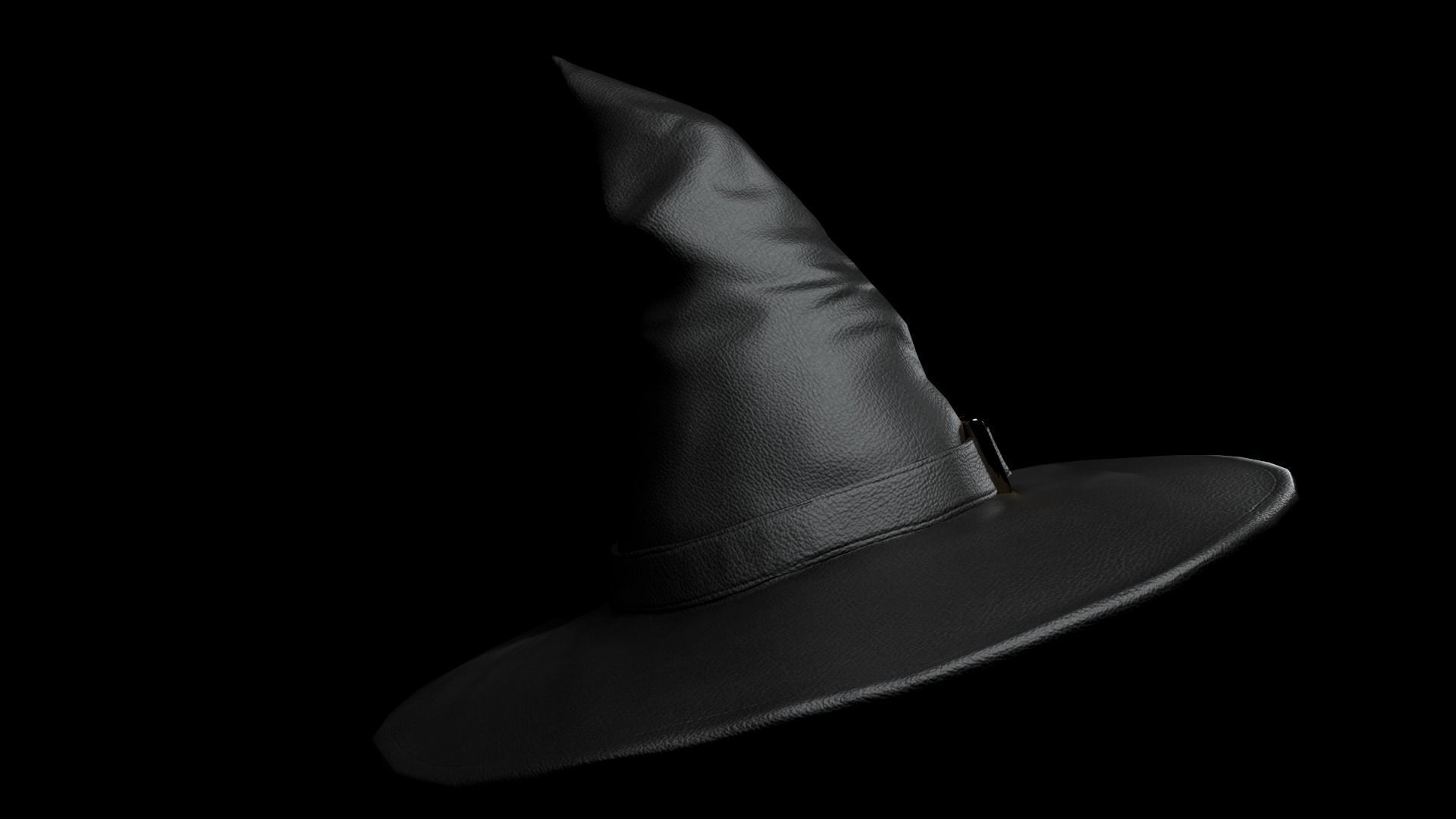 Black leather witch hat with removable strap Low-poly 3D model_3