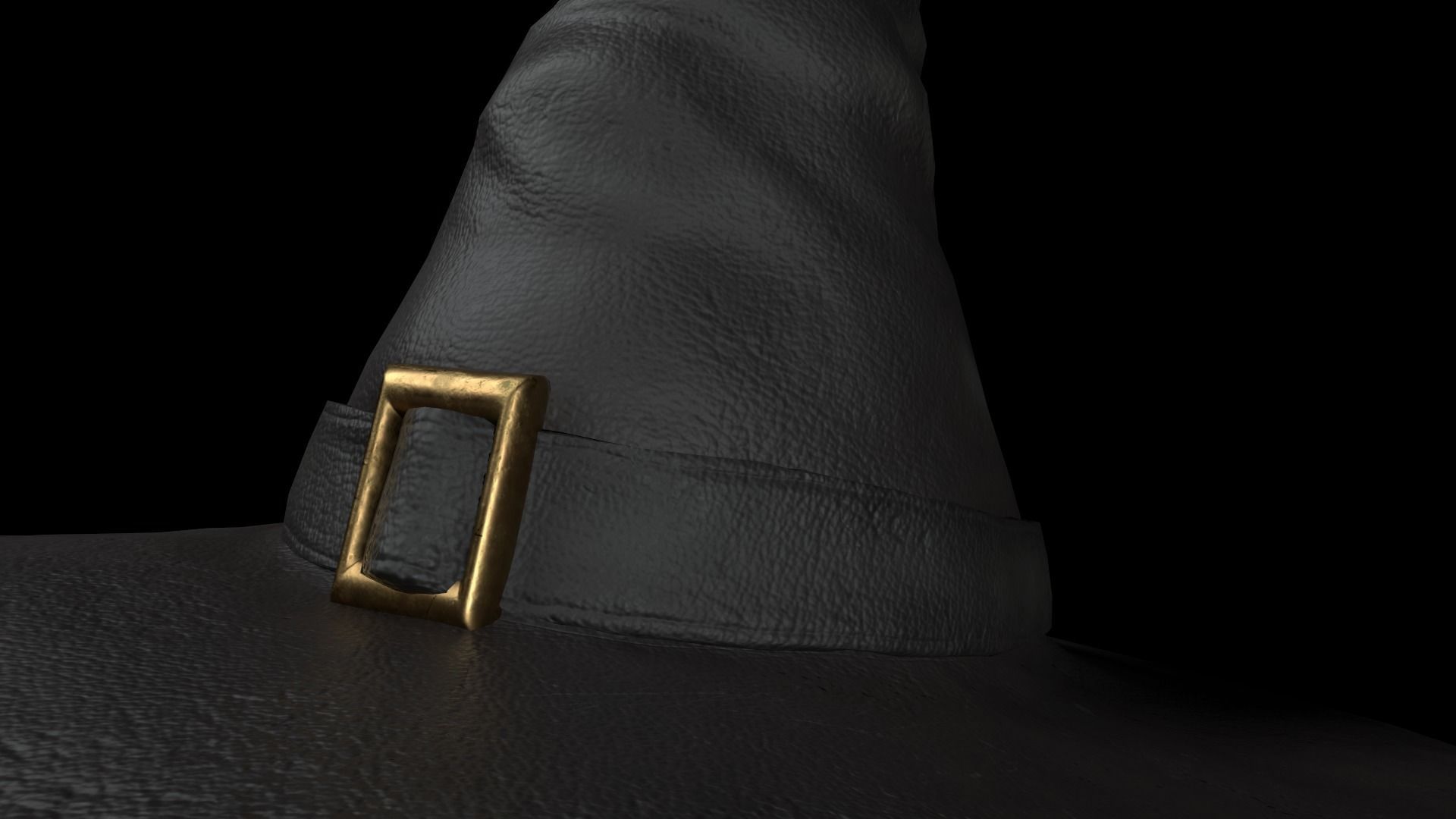 Black leather witch hat with removable strap Low-poly 3D model_8