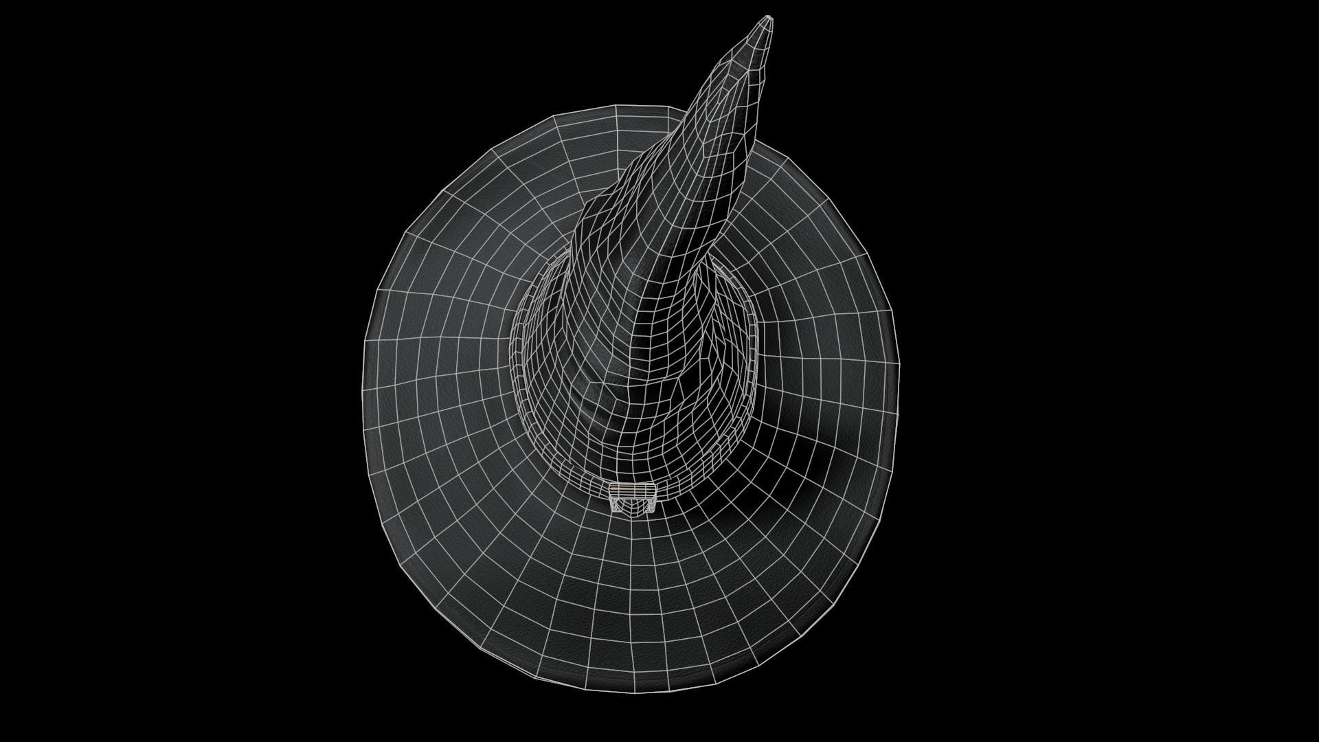 Old Black leather witch hat with removable strap Low-poly 3D model_13