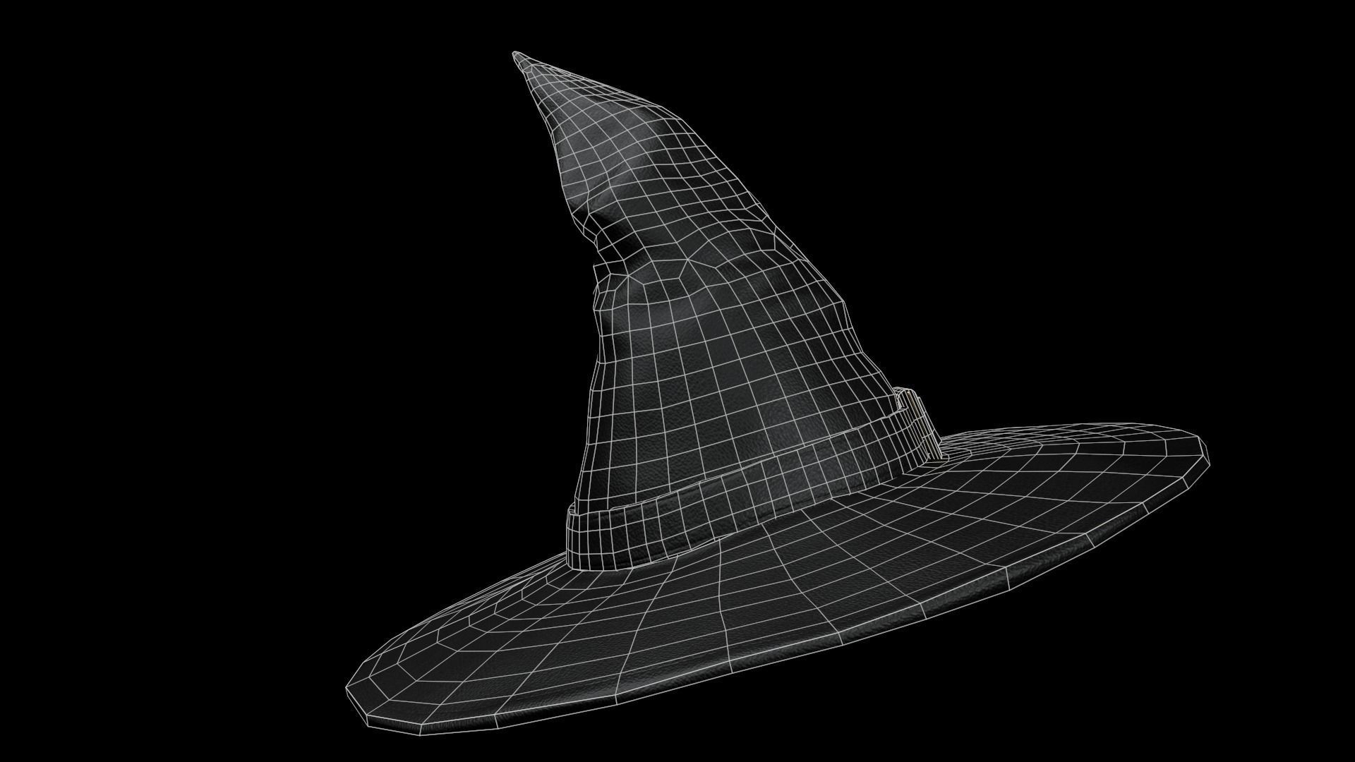 Old Black leather witch hat with removable strap Low-poly 3D model_12