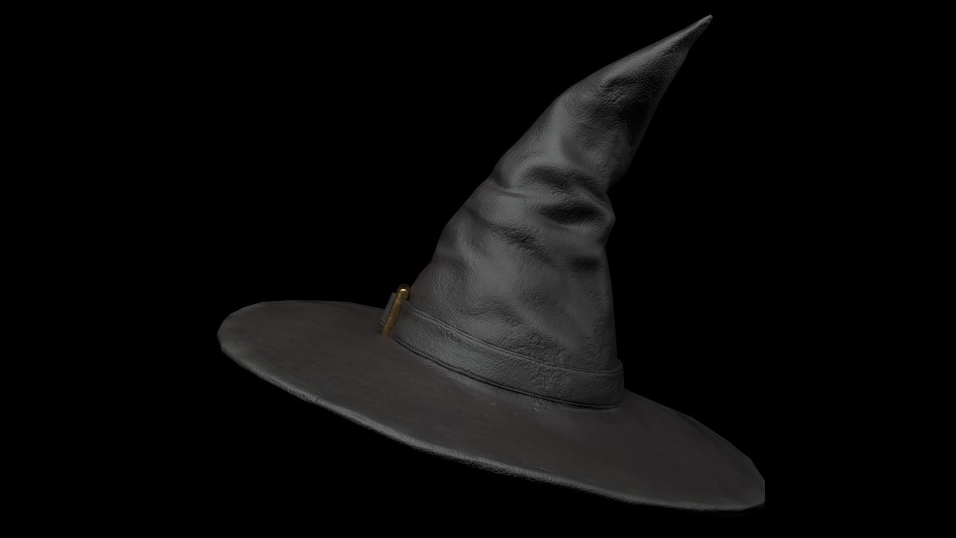 Old Black leather witch hat with removable strap Low-poly 3D model_1