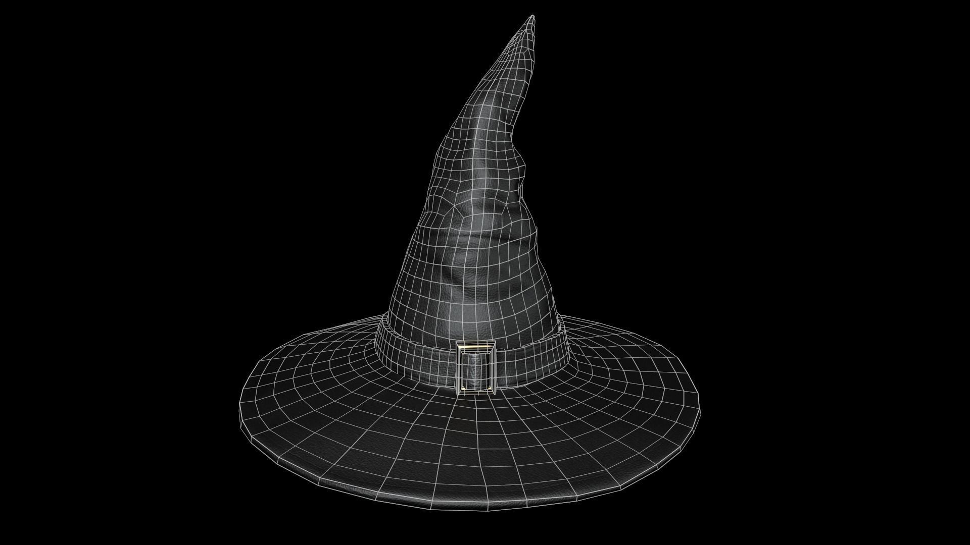 Old Black leather witch hat with removable strap Low-poly 3D model_11