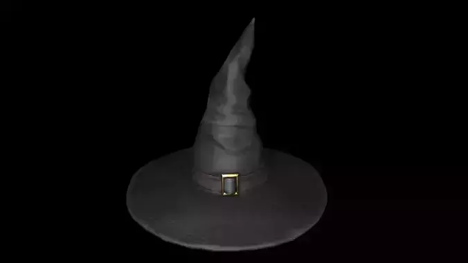 Old Black leather witch hat with removable strap Low-poly 3D model