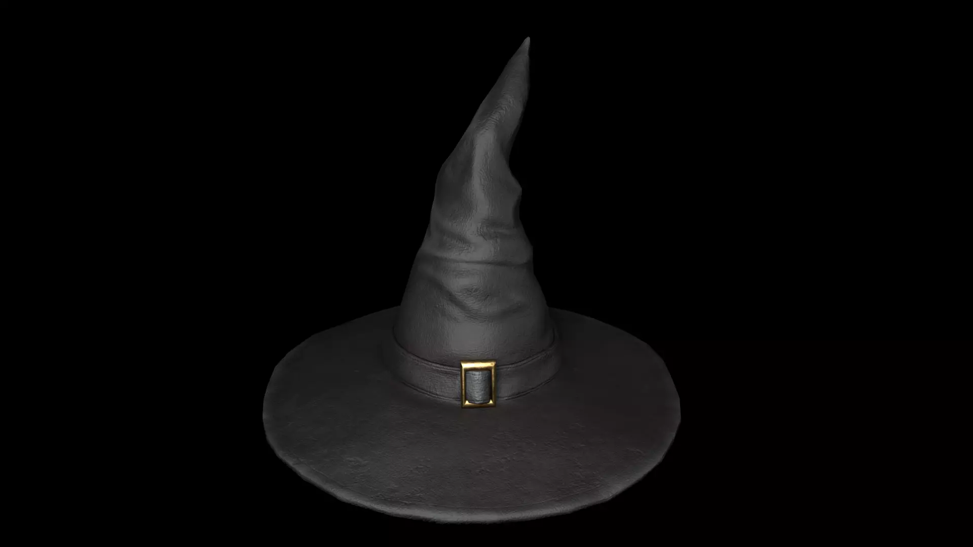 Old Black leather witch hat with removable strap Low-poly 3D model_0