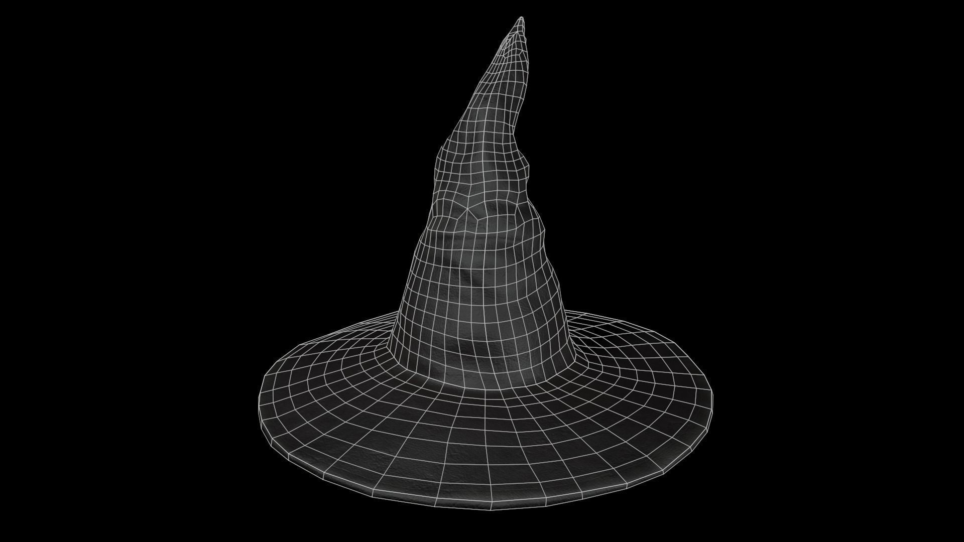 Old Black leather witch hat with removable strap Low-poly 3D model_15