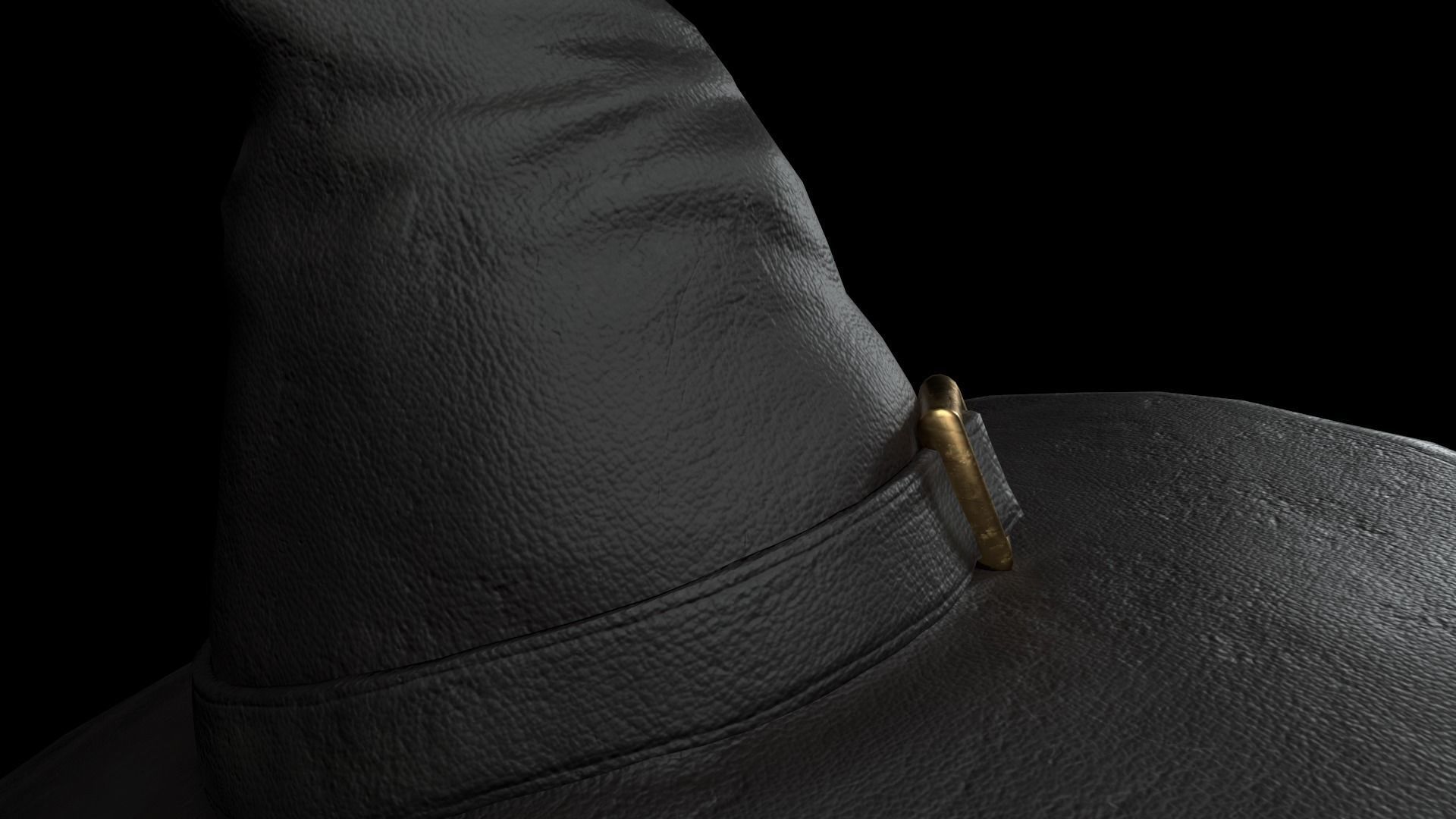 Old Black leather witch hat with removable strap Low-poly 3D model_5