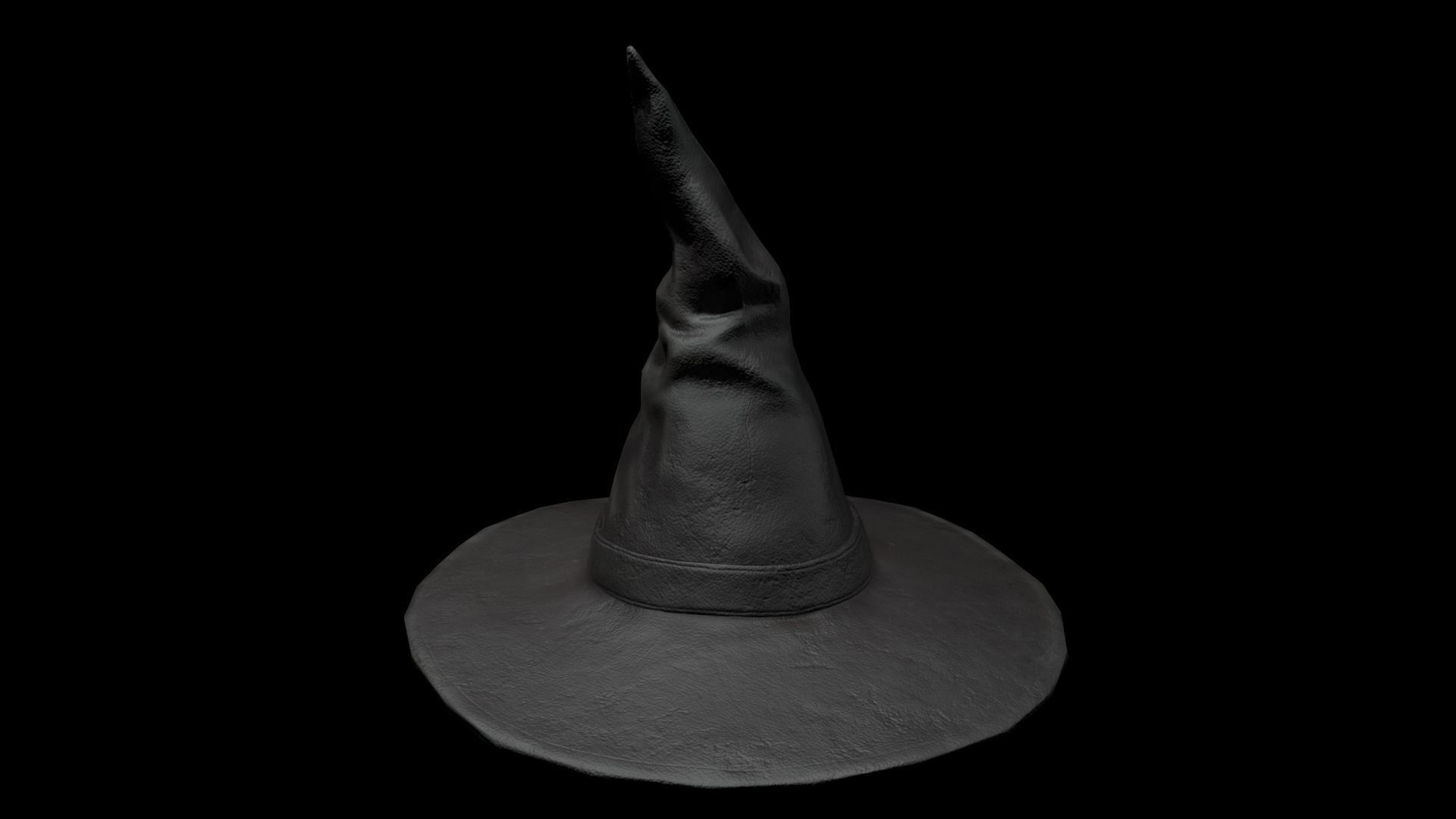 Old Black leather witch hat with removable strap Low-poly 3D model_2